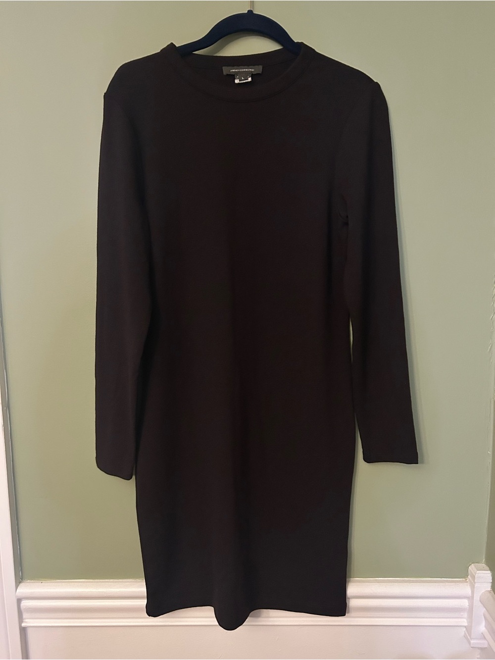 French Connection Black Red Body-con Long Sleeve Midi Dress Size Large